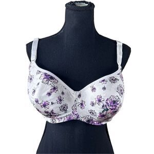 Torrid Balconette 44D bra Back Smoothing Full Coverage Purple Floral Wired Lined